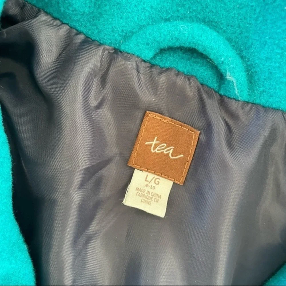 Tea collection teal wool blend hooded cape coat jacket size girls Large‎